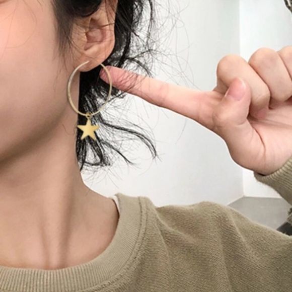 Earrings Silver Dangling Star on Hoops - Picture 2 of 7